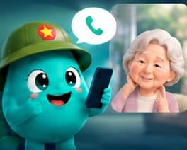 Linh vật Asinu cầm điện thoại gọi hỏi thăm mẹ